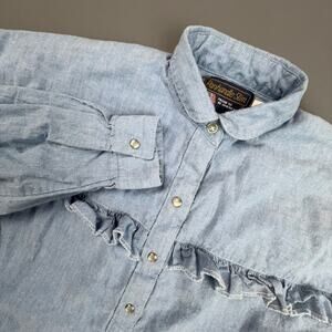 Panhandle Slim Ruffle Western Shirt Denim Blue M Button Up Prairie Cowgirl